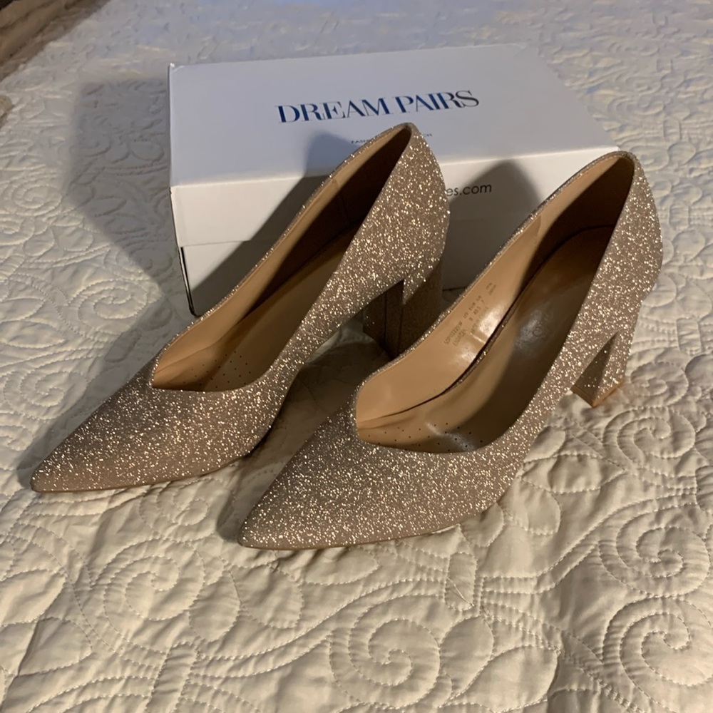 Dream Pairs gold glitter block heel dressy shoes size 9 - Picture 2 of 12